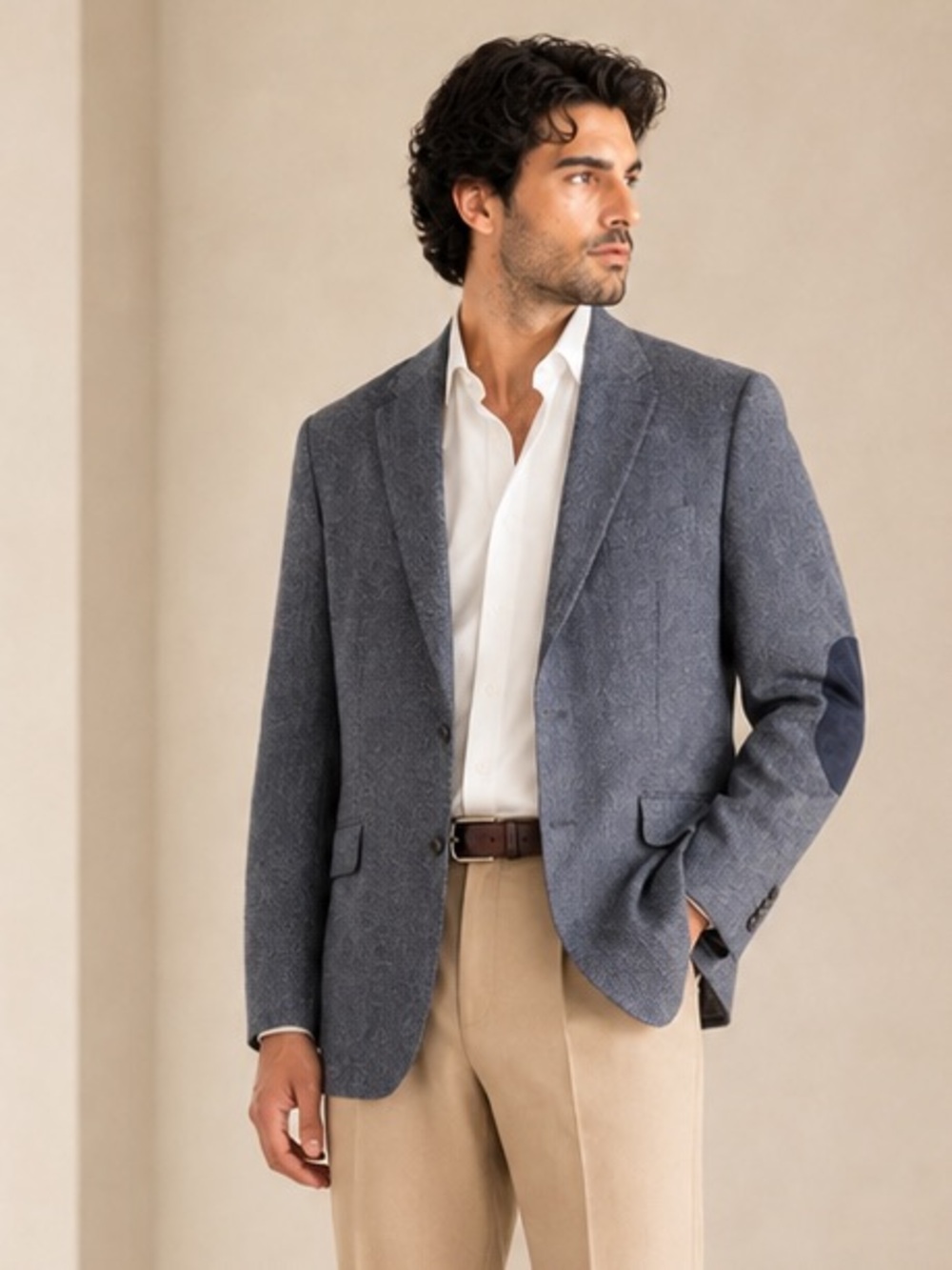 Hugo Boss The Smith9_1 Wool Silk Herringbone Elbow Patch Blazer Sz 42R